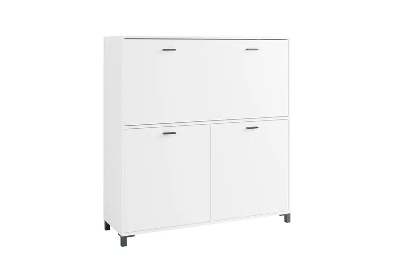 Sekretär MONTANA / Sekretär matt weiß oder Artisan Eiche (Eiche-Optik) / Office-Schrank mit 1 Klappe und 2 Türen / schwarze Griffe / B 120, H 127, T 40 cm