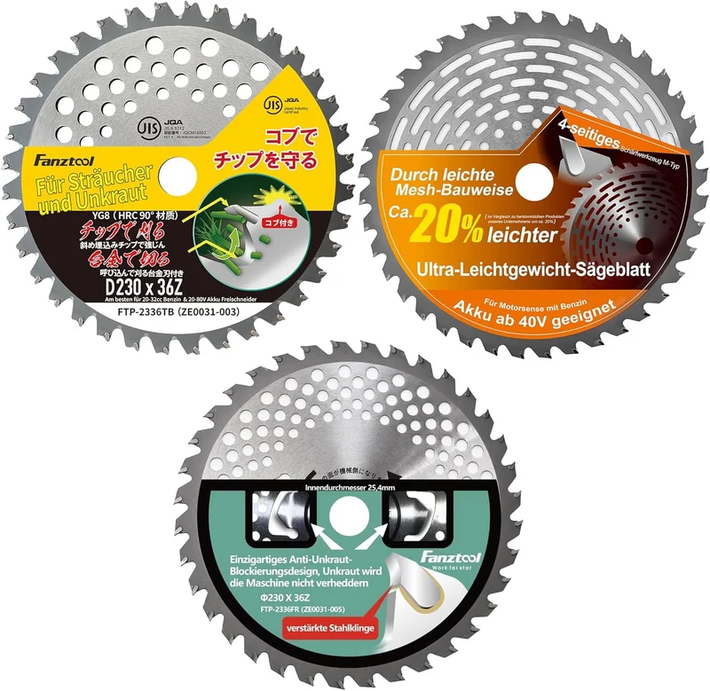 FANZTOOL 23 cm Kreissägeblatt-Set mit Zahnschutz für Freischneider – Ersatzmesser für Akku- und Benzin-Rasentrimmer sowie Freischneider