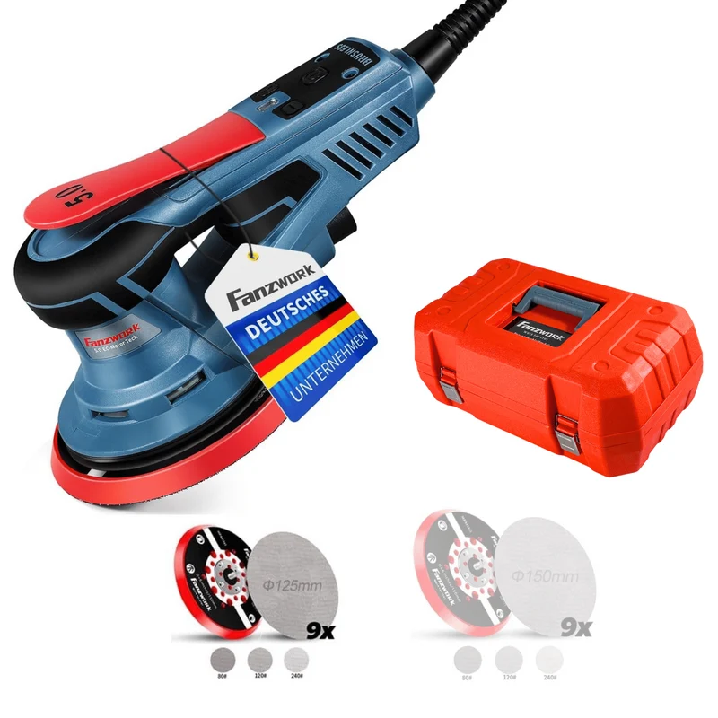 Gebraucht - 49E FANZWORK Exzenterschleifer 5mm Schleifhub mit 125/150 mm Schleifteller Klett. 350W bürstenlosen EC-Motor, inkl. Tragkoffer