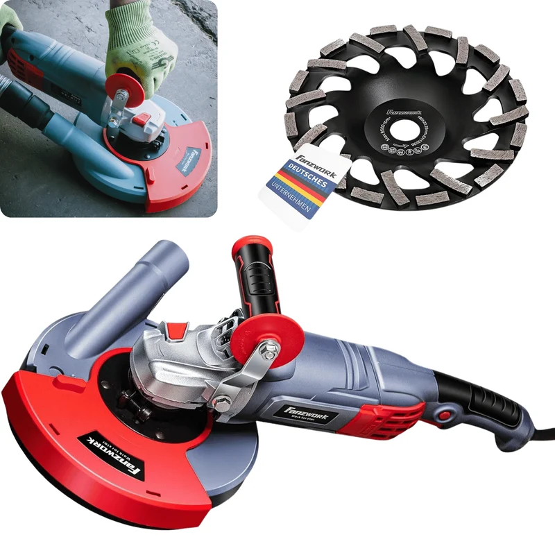 Neuwertig - FANZWORK 1750W/180mm Betonschleifer Set, 7.500 min-1 Umdrehung, inkl. Premium180mm Diamantschleiftopf