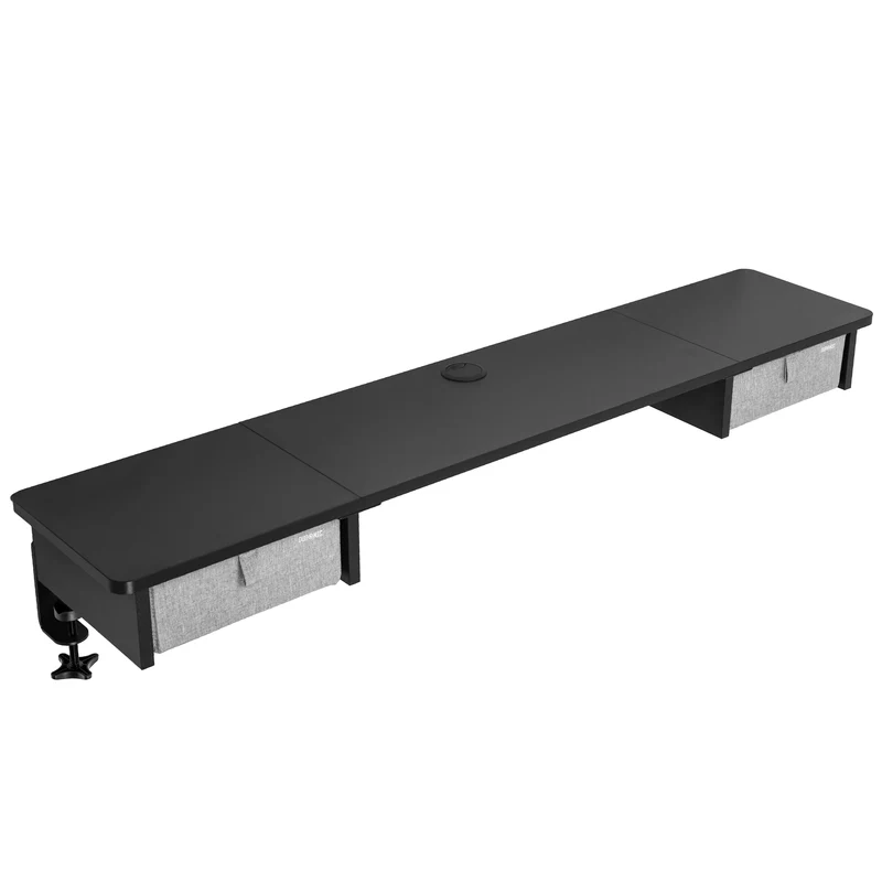 Duronic DD2 BK Schreibtischaufsatz für 2 Monitore, Schreibtisch Erweiterung mit Schubladen, 120 x 25 x 11,5 cm, Monitorerhöhung mit Tischklemmen, Gaming Home Office Monitorständer, Extra Breit