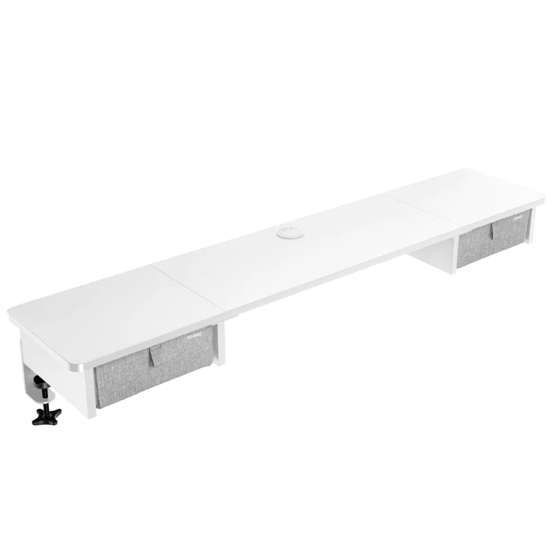 Duronic DD2 WE Schreibtischaufsatz für 2 Monitore, Schreibtisch Erweiterung mit Schubladen, 120 x 25 x 11,5 cm, Monitorerhöhung mit Tischklemmen, Gaming Home Office Monitorständer, Extra Breit
