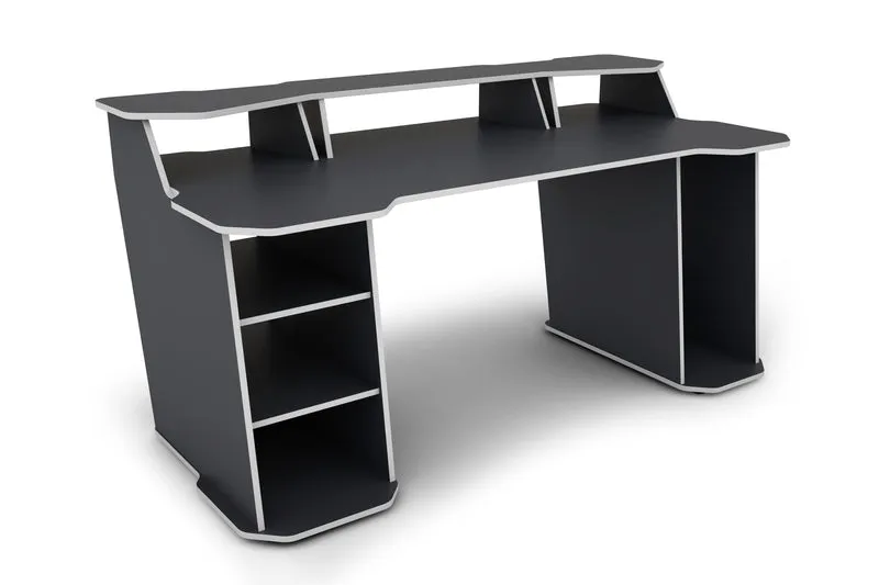 Schreibtisch MATRIX / Gaming-Tisch in Anthrazit mit Kanten in Weiß / Mit viel Stauraum und großer Tischplatte / Computer-Tisch / PC / Arbeits-Tisch / B 180, H 76, T 85cm