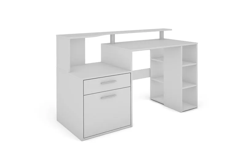 Schreibtisch LOUIS / Inkl. 1 Tür + 1 Schubkasten + 3 offenen Fächern / Weiß, Artisan Eiche (Eiche-Optik) oder Old Wood (Altholz-Optik) / Computertisch / XXL-Tisch / Arbeitstisch / Holztisch / Bürotisch / 140 x 89 x 55 cm (BxHxT)