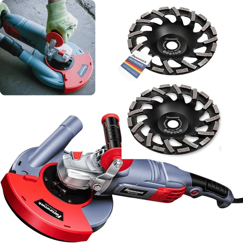 Gebraucht - FANZWORK 1750W/180mm Betonschleifer Set, 7.500 min-1 Umdrehung, inkl. 2 Stk. Premium180mm Diamantschleiftöpfe FZ-BW1750