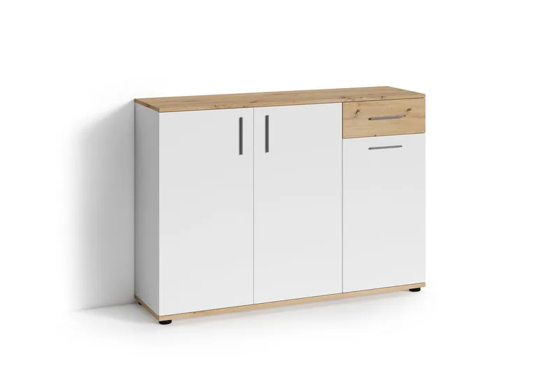Kommode JAKOB / 3-trg. mit 1 Schubkasten / in Artisan Eiche (Eiche-Optik), weiß oder Old Wood (Altholz-Optik) / Sideboard / B 110, H 83,5, T35,5 cm