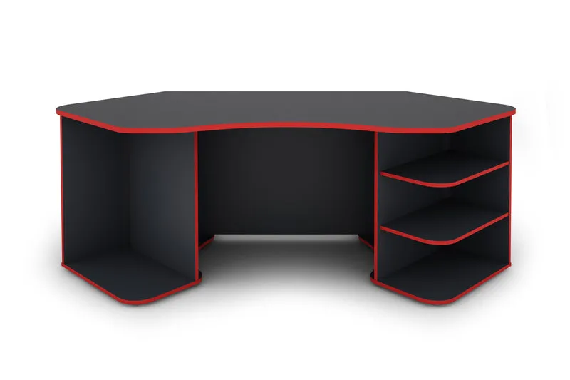 Schreibtisch THANATOS / Gaming-Tisch in anthrazit mit Kanten in rot, weiß oder anthrazit / Eck-Schreibtisch mit viel Stauraum und XXL Tischplatte / Computer-Tisch / PC / Arbeits-Tisch / 198x76x85cm (BxHxT)