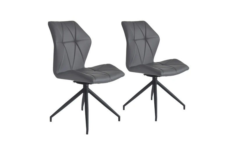 Esszimmerstuhl 2er Set IMKE / Kunstleder grau oder schwarz / Gestell Metall schwarz / Sitzschale 360° drehbar / Esszimmerstuhl / Diamanten-Steppung / B 52, H 90,5, T 62 cm