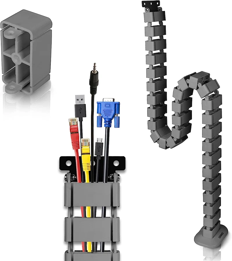 Duronic CM1DM SR Kabelkanal | Kabelführung Schreitisch | Flexibles Kabelmanagement für Ordnung am Arbeitsplatz und Werkstatt | Modular bis 1,3m | Metallplatte zum Schrauben unter Tisch | Kunststoff