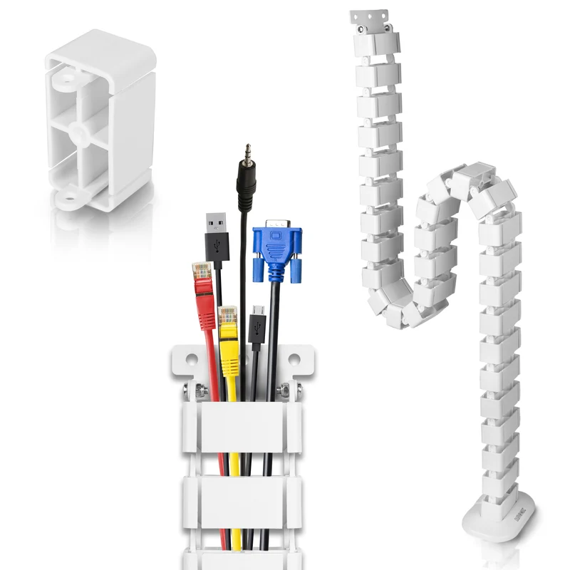 Duronic CM1DM WE Kabelkanal | Kabelführung Schreitisch | Flexibles Kabelmanagement für Ordnung am Arbeitsplatz und Werkstatt | Modular bis 1,3m | Metallplatte zum Schrauben unter Tisch | Kunststoff