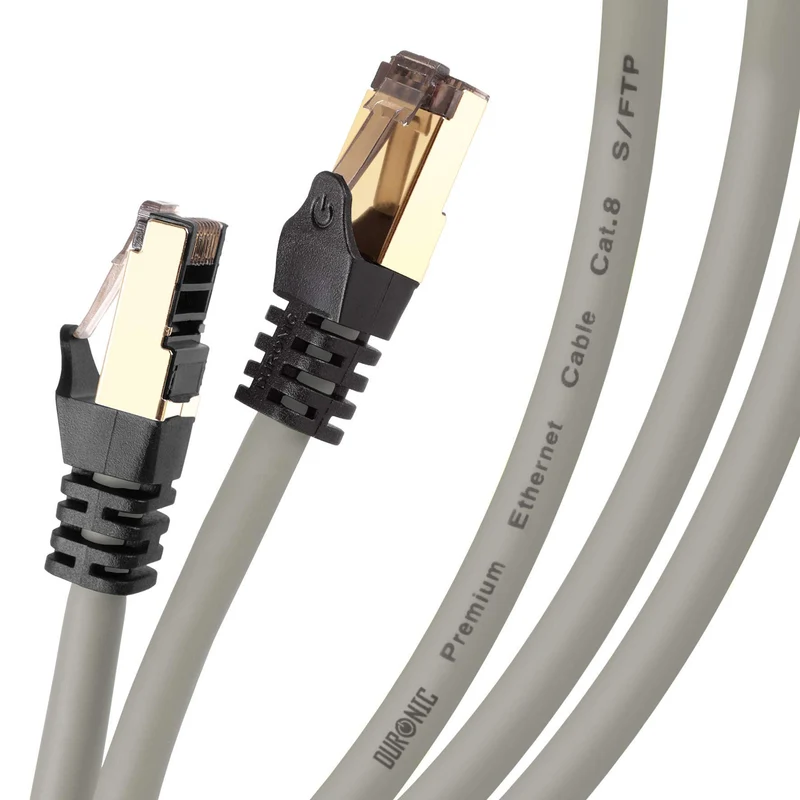 Duronic CAT8 GY 0,5 m Ethernet-Kabel | 40 Gbps Netzwerkabel | RJ45 Gigabit LAN Kabel Cat 8 | Patch Kabel 2000 MHz S/FTP Schirmung | TV Streaming Router Modem Switch Internetkabel 10 100 1000 Mbit