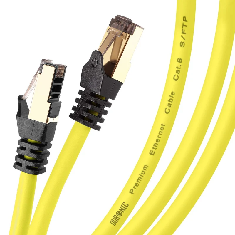 Duronic CAT8 YW 1,5 m Ethernet-Kabel | 40 Gbps Netzwerkabel | RJ45 Gigabit LAN Kabel Cat 8 | Patch Kabel 2000 MHz S/FTP Schirmung | TV Streaming Router Modem Switch Internetkabel 10 100 1000 Mbit