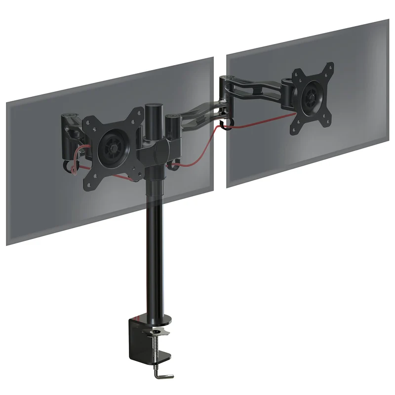 Duronic DM352 BK Monitorarm | Monitor Halterung 2 Bildschirme bis 27" Zoll | LCD LED Display Ständer bis 8 kg | Höhenverstellbar | Neigbar -15° bis +15° | Drehbar 360° | Monitorhalterung 2fach Arm