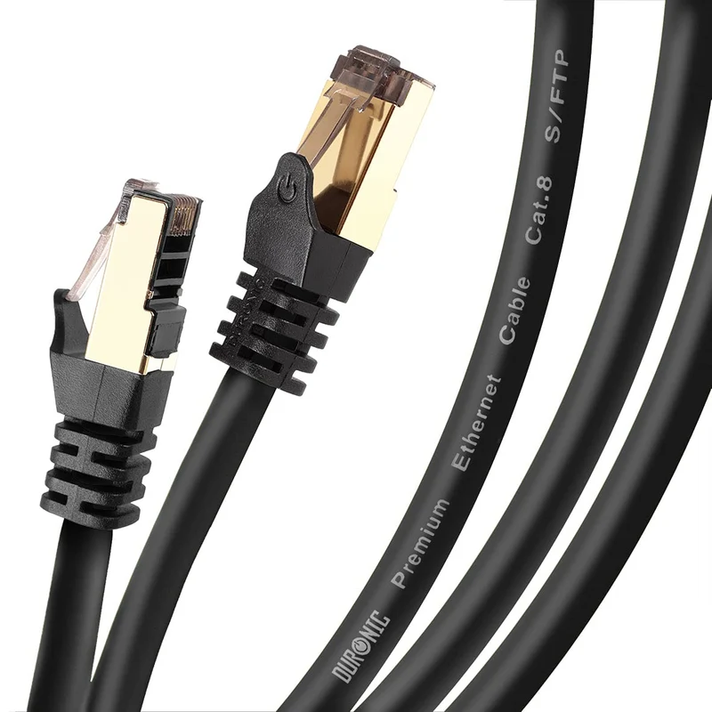 Duronic CAT8 BK 1 m Ethernet-Kabel | 40 Gbps Netzwerkabel | RJ45 Gigabit LAN Kabel Cat 8 | Patch Kabel 2000 MHz S/FTP Schirmung | TV Streaming Router Modem Switch Internetkabel 10 100 1000 Mbit