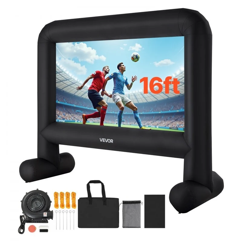 Aufblasbare Beamer Leinwand 16:9 mit Gebläse – Outdoor Projektionsleinwand für Heimkino, Gartenkino, Camping und Veranstaltungen
