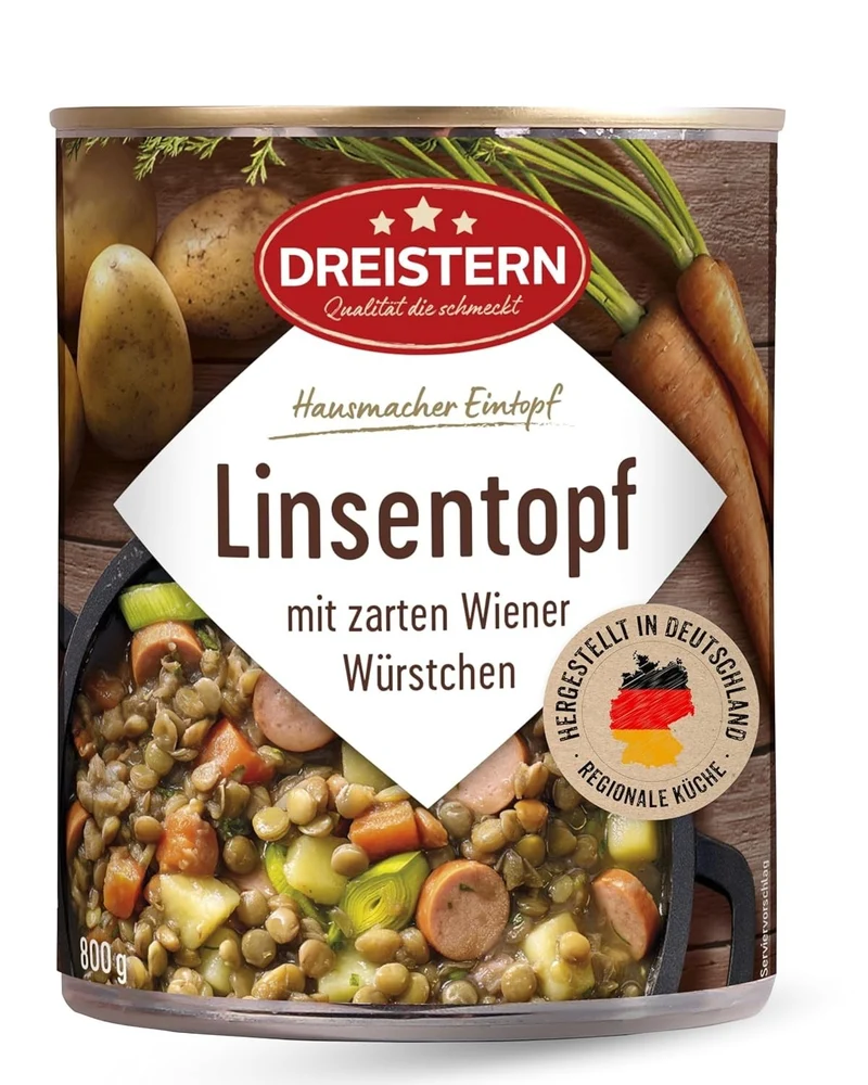 Linsentopf mit Wiener Würstchen 800g Eintopf Fertiggericht Konserve
