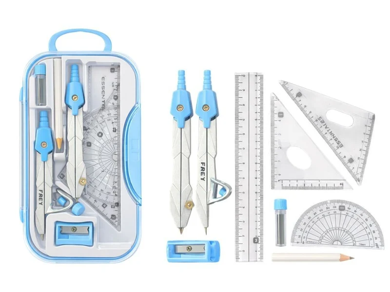 Geometrie Set 9 teilig Zirkel Lineal Geodreieck Etui Schule Set