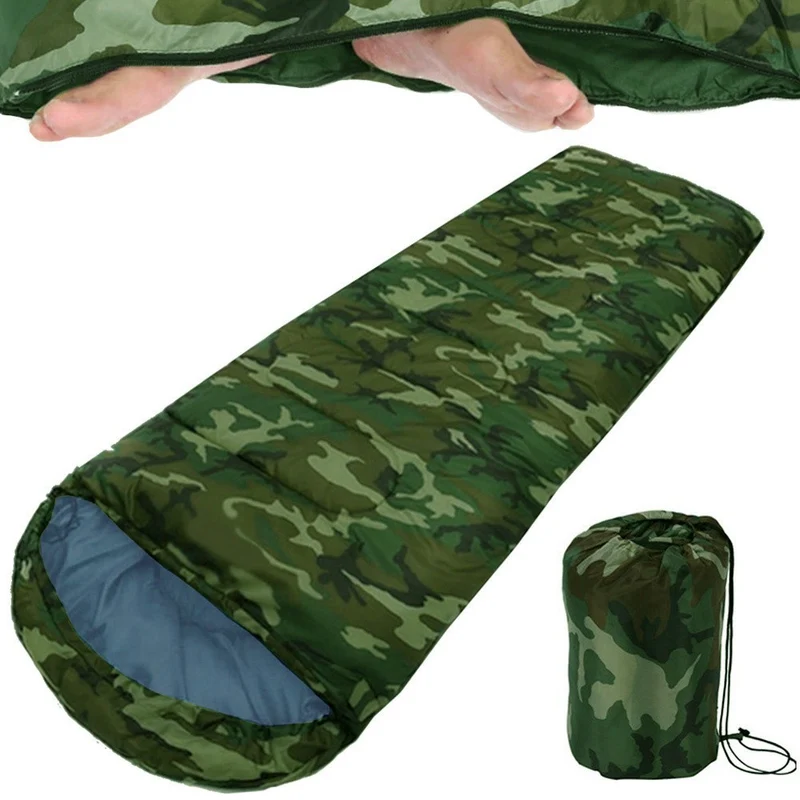 Mumienschlafsack Camping mit Kapuze leicht warm Outdoor Tarnfarbe - Schlafsack