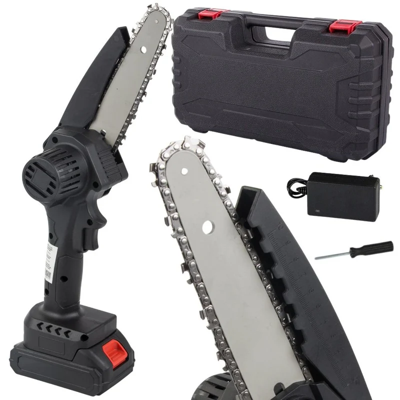 Mini Akku Kettensäge 6 Zoll 21V mit Akku, Ladegerät und Koffer – Handliche Astsäge für Garten, Baumschnitt und Holz
