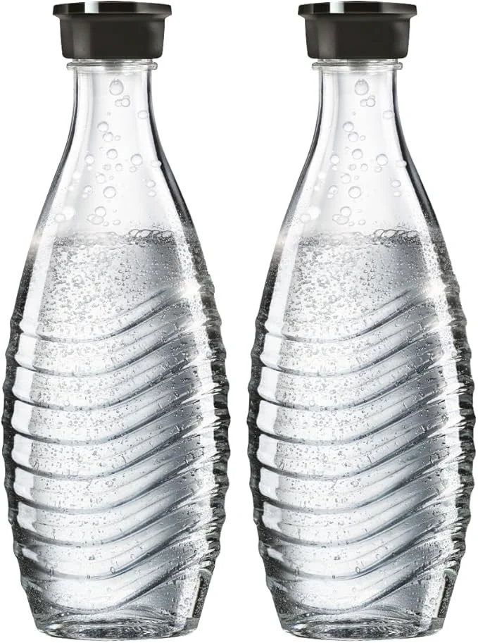 SodaStream CRYSTAL Glaskaraffe 2er-Pack – 0,7L Glasflaschen mit Schraubverschluss, spülmaschinenfest