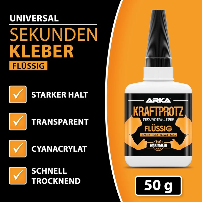 50 g Sekundenkleber extra stark - Inkl. Anti-Austrocknungs-Spitze - KRAFTPROTZ -