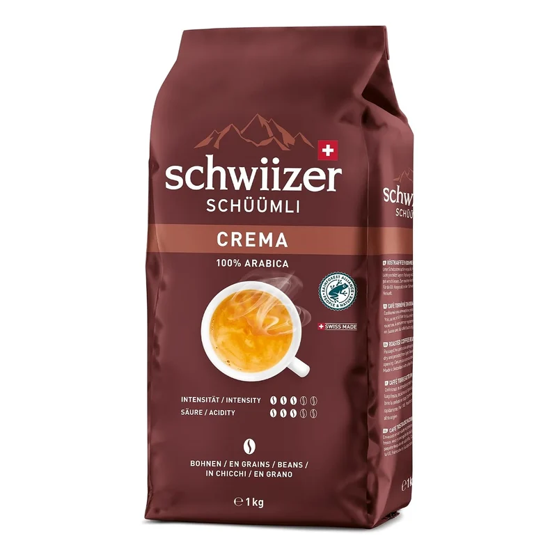 Schwiizer Schüümli Crema 1 kg – 100% Arabica Kaffeebohnen, mittlere Röstung für Vollautomaten & Siebträger