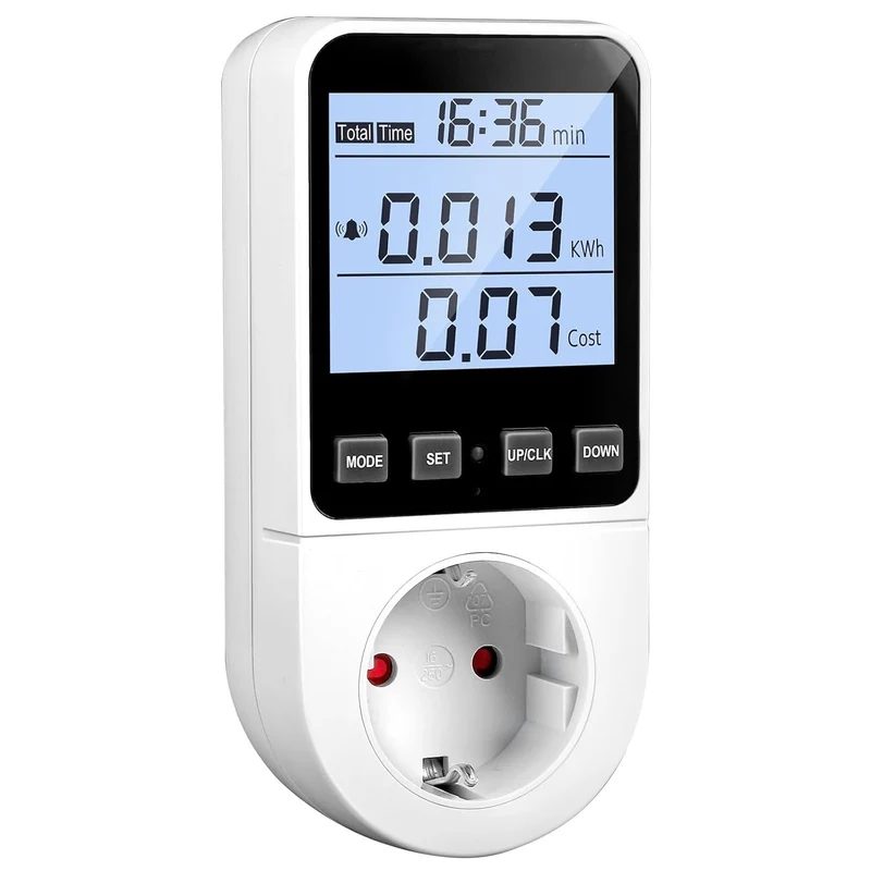 Stromzähler Steckdose Energiekostenmessgerät LCD KWH Watt 8 Modi