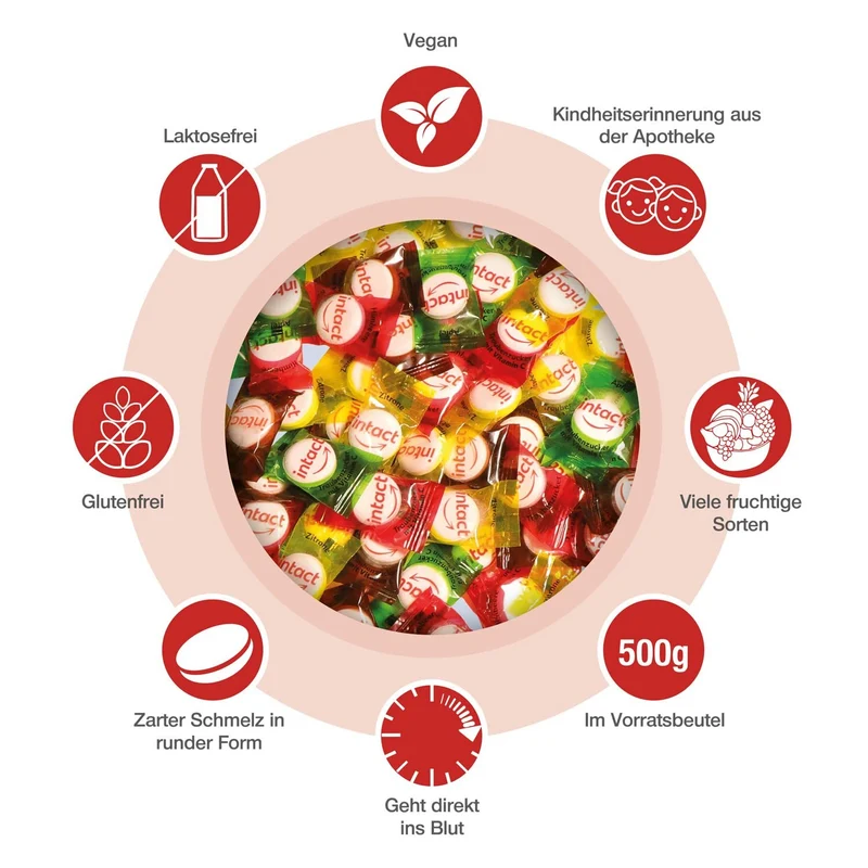 Intact (Kindermischung) Traubenzucker im Beutel • 500g Traubenzucker Bonbons