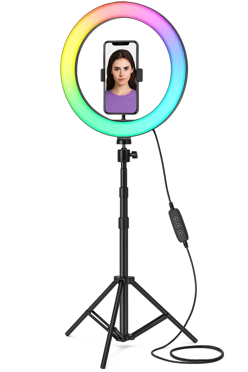 12 Zoll RGB Ringlicht mit Stativ 186cm dimmbar LED mit Handyhalter Bluetooth