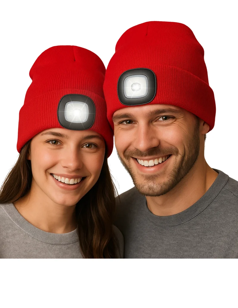 LED Strickmütze USB Aufladbar Rot Beanie Wintermütze mit Licht 💡🧢 1 Stück
