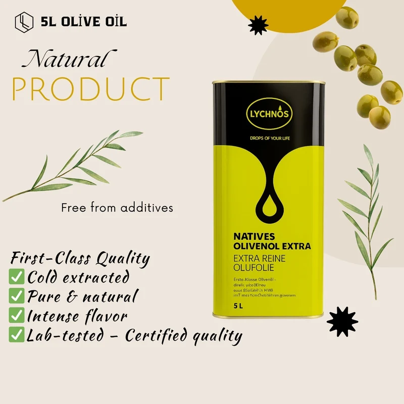 LYCHNOS Natives Olivenöl Extra - Griechisches Olivenöl aus Kreta NATIV 5 Liter