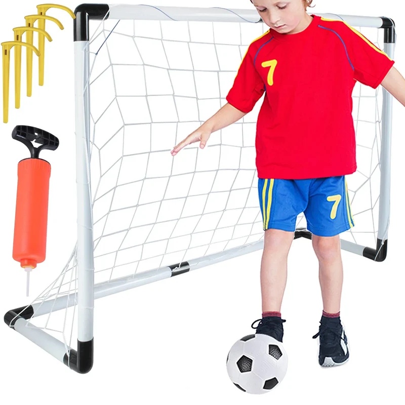 Kinder Fußballtor Set 120x80 cm mit Ball, Netz & Pumpe – Fußball Spielset für Kinder Garten Outdoor Training