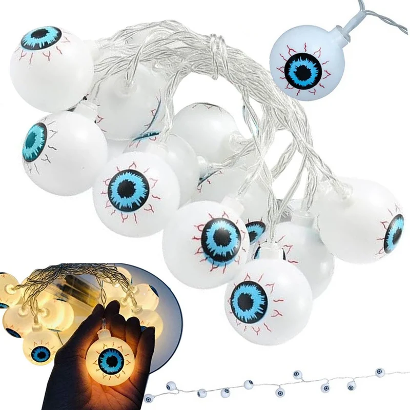 Halloween Augen Lichterkette 👁️ 10 LED Hängend 200cm Batterie Dekoration