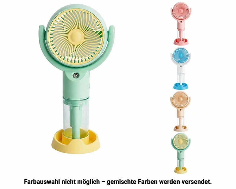 Mini USB Ventilator mit Vernebler und Handyhalter – Tragbarer Akku Lüfter mit 3 Stufen