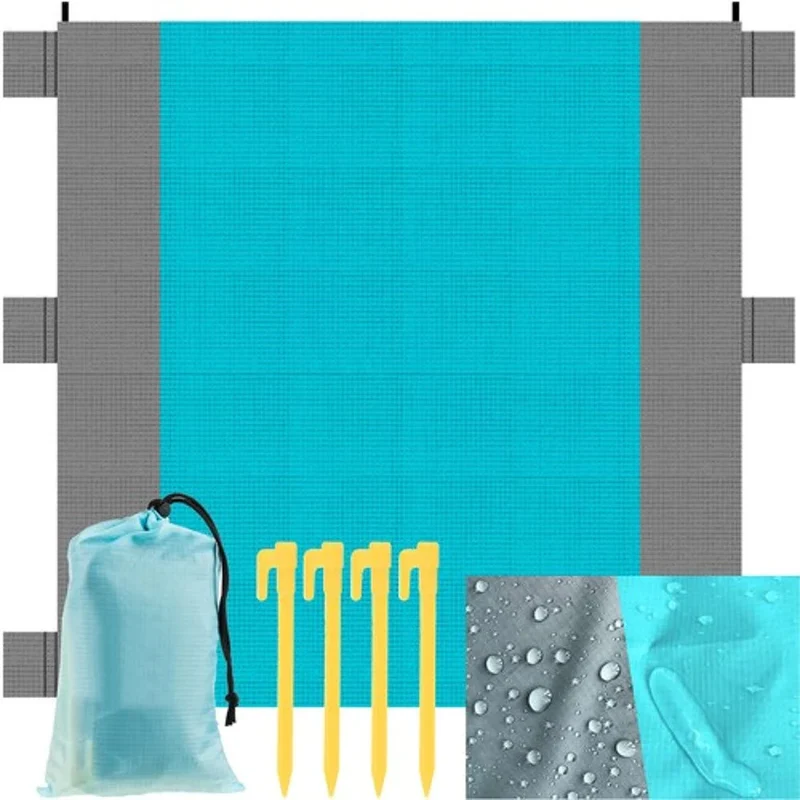XXL Stranddecke 208x208 cm Wasserdicht – Picknickdecke mit Heringen & Tasche