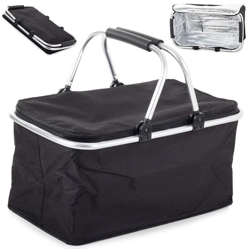 Thermo Einkaufskorb Faltbar 48x28x22cm – Isolierter Picknickkorb mit Reißverschluss & Alurahmen