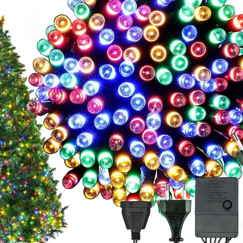 Multicolour Christmas Tree Lights 300 LED Indoor – 8 Lighting Modes 21m
