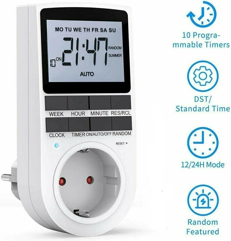 Digitale Zeitschaltuhr Steckdosen Timer Wochenzeitschaltuhr 24Std 10Prog 3680W