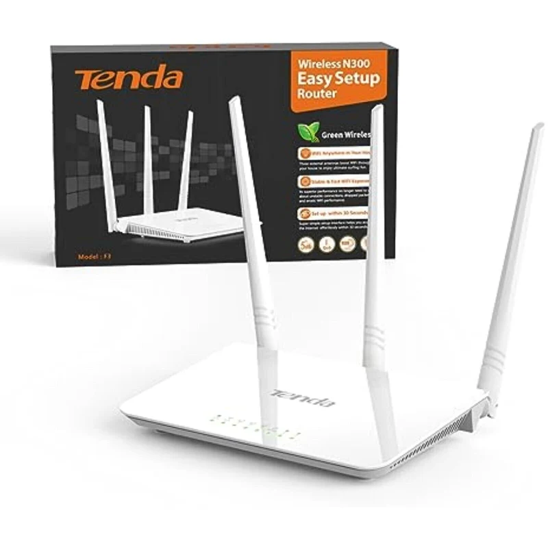 Tenda F3 N300 WLAN Router – 300 Mbit/s, 2,4 GHz, 3 x 5 dBi Antennen, Access Point & Kindersicherung
