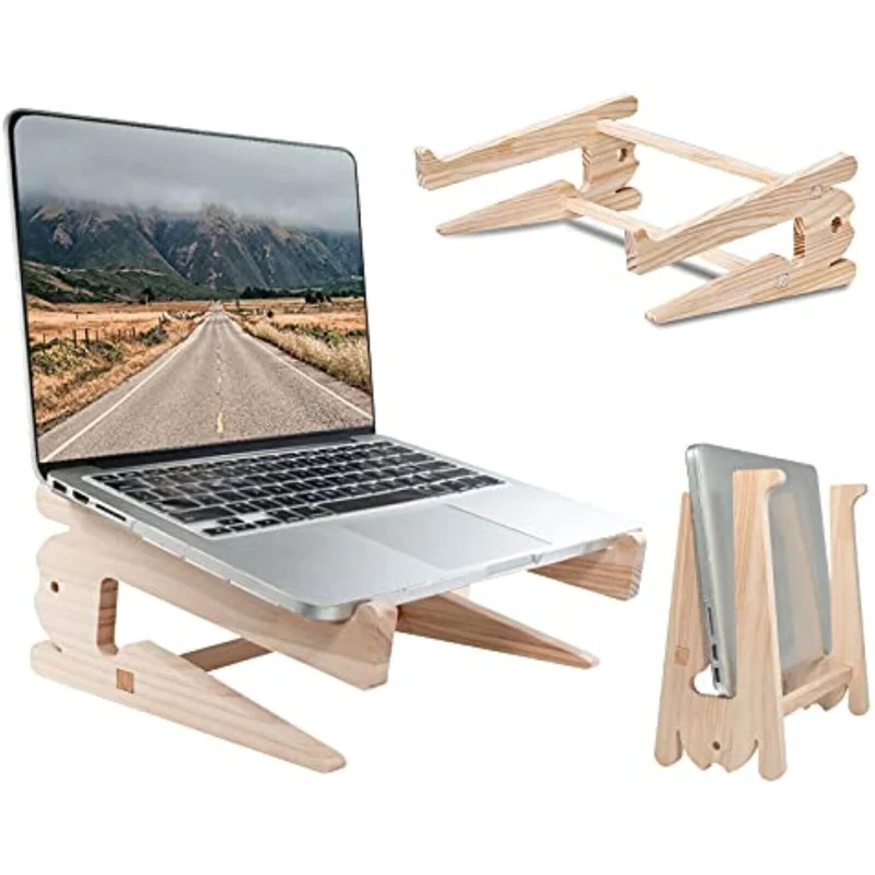 Holz Laptop Ständer – Ergonomischer Belüfteter Notebookhalter für MacBook, Lenovo & Dell