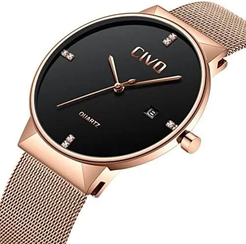 Herrenuhr 40mm Minimalistische Herrenuhr ⇒ Datum Analog Edelstahl Quarz Roségold